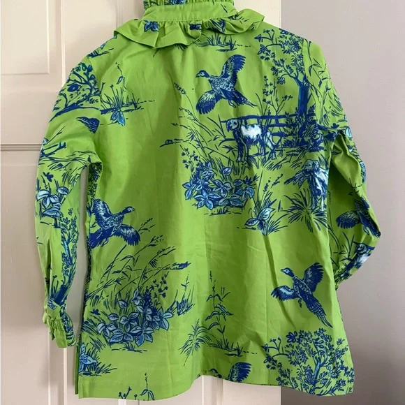 House of MBR size 0 Green Ruffled Collar Printed Blouse - Picture 2 of 5